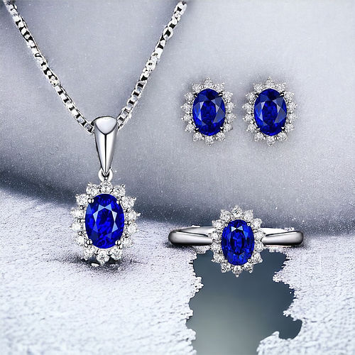 Austrian Blue Rhinestone Jewelry Set Zircon Pendant Necklace, Earrings, and Ring