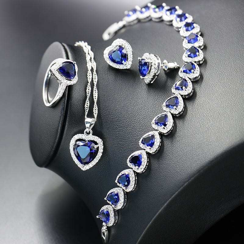 Elegant Blue Zircon Necklace, Earrings, and Bangle Jewelry Set